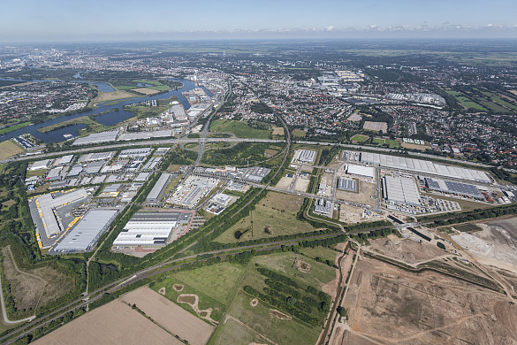 Luftbildaufnahme des Gewerbeparks Hansalinie