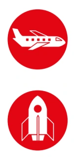 Ein Flugzeug und eine Rakete